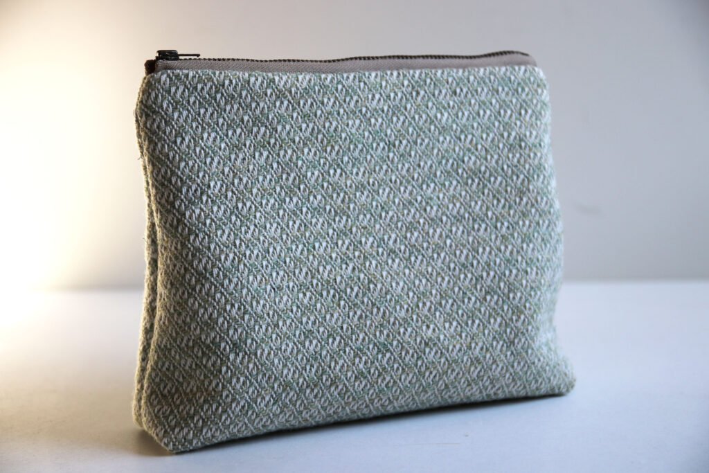 Medium sized woven wool pouch for crafts, make up and travel
