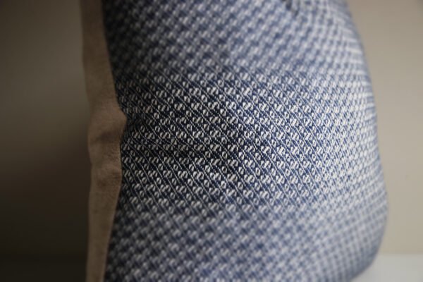wool and cotton cushion in river blue closeup details of woven wool