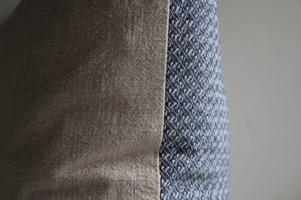 wool and cotton cushion in river blue with linen back